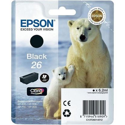 Изображение Картридж cтруменевий Epson 26 XP600, 605, 700 black pigment (C13T26014012)